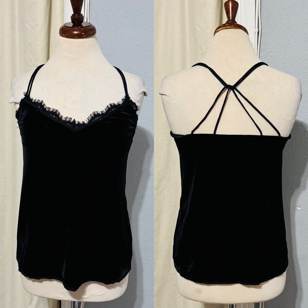 Abercrombie & Fitch Black Y2K Velvet Lace Trim Cami Tank Whimsigoth‎ Top Women S